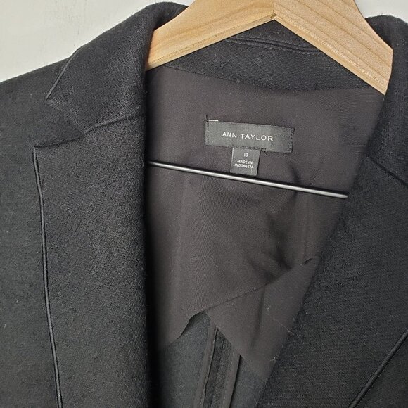 Ann Taylor Wool Blend Blazer Edge Stitched Single Button 10 Black Jacket - Picture 2 of 8